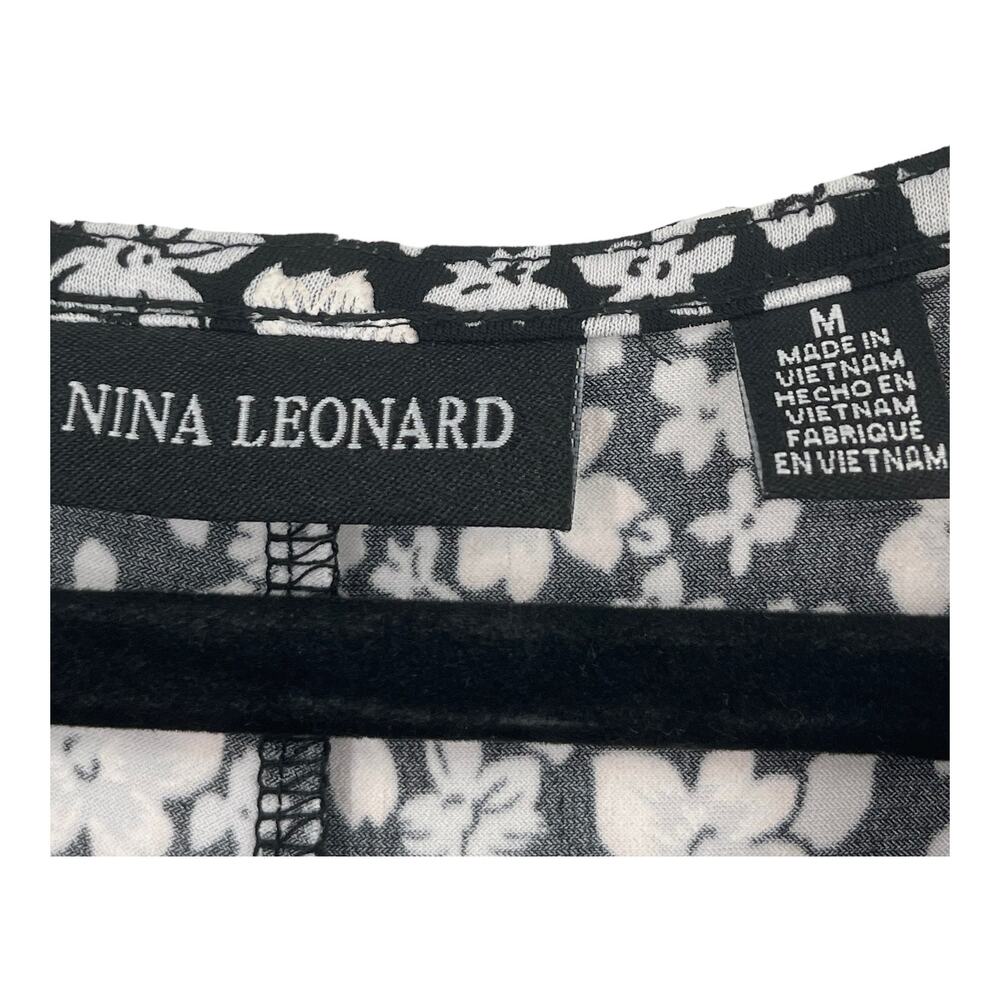 Nina Leonard Jumpsuit faux wrap wide leg sleeveless floral black white Medium M - Picture 3 of 4